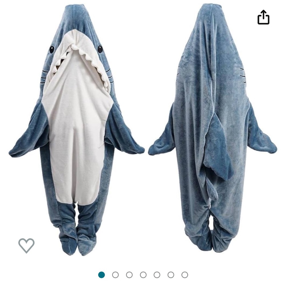 Amazon shark jumpsuit. Adult large (runs small). Blue and white. Super soft. New